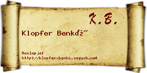 Klopfer Benkő névjegykártya